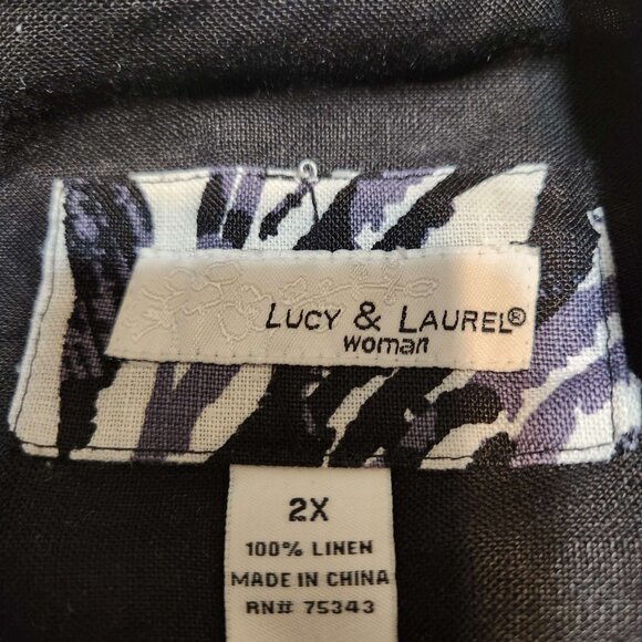 ❤️ 4/$20 Lucy & Laurel Woman jacket Zebra stripe Women's 2X button-up 100% linen - Picture 7 of 11